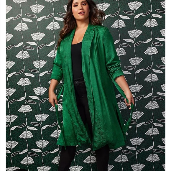 Torrid 2X Sylvia Mollie Green Jacquard Leopard Print Trench Coat NWT - Picture 1 of 8